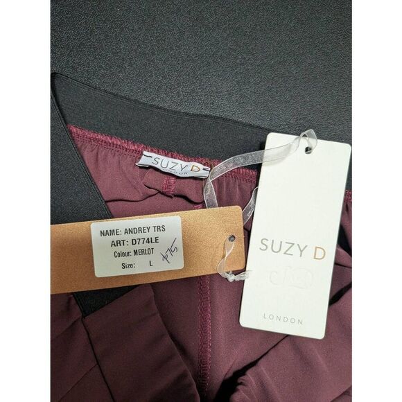 Suzy D High-Waisted Elastic Waistband Andrey T Trouser Pants  Merlot Size Large - Picture 4 of 7
